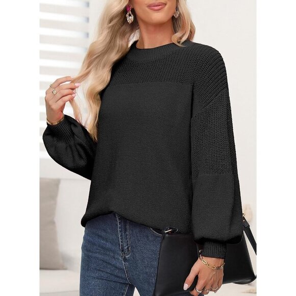 Women's Knit Crewneck Sweater Large Loose Fit Casual Top Jumper Fall Winter - Picture 3 of 5